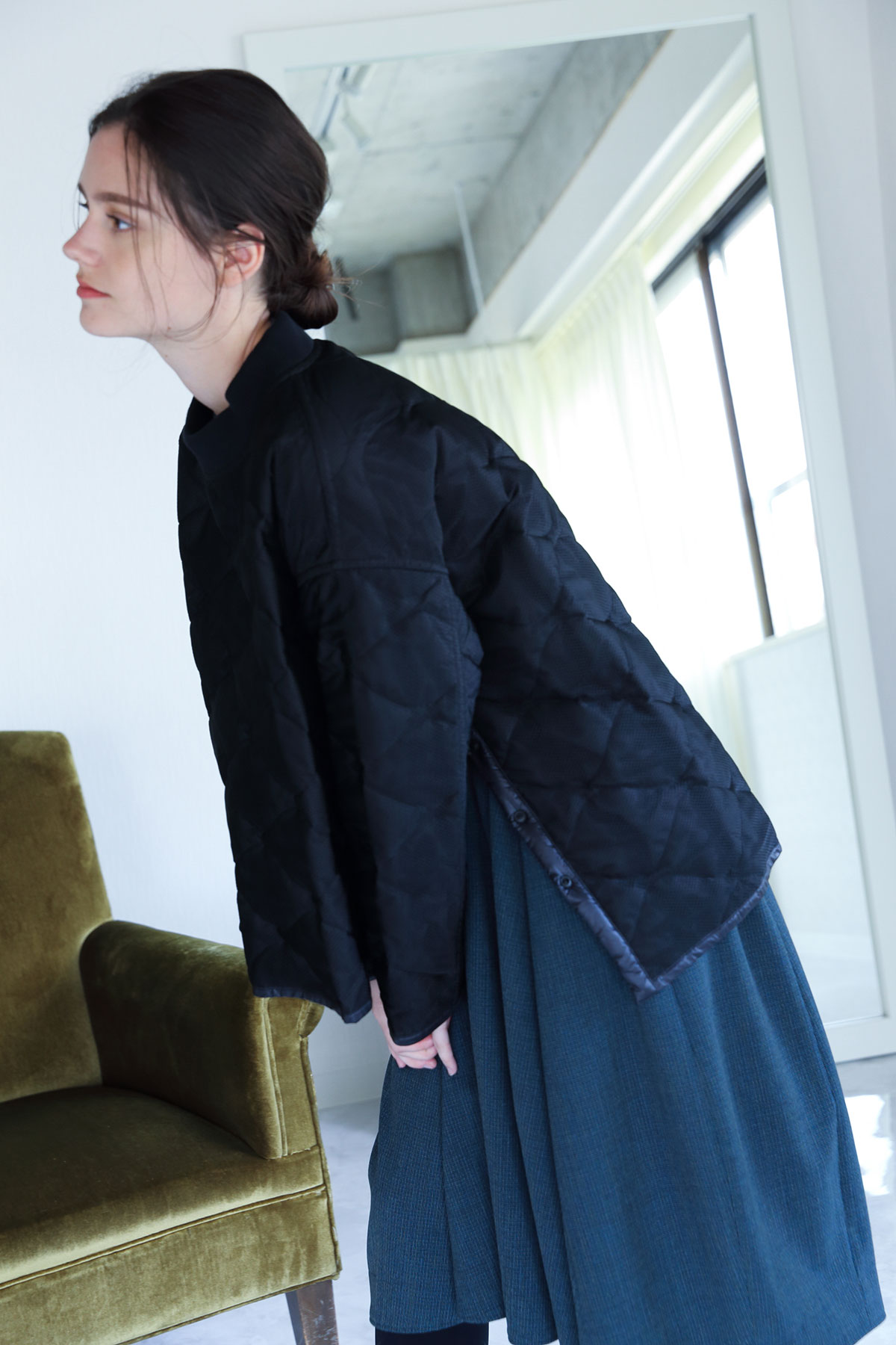 BO204104-black Plain Putted Mesh PCS Smock -BLACK-【BO204104】