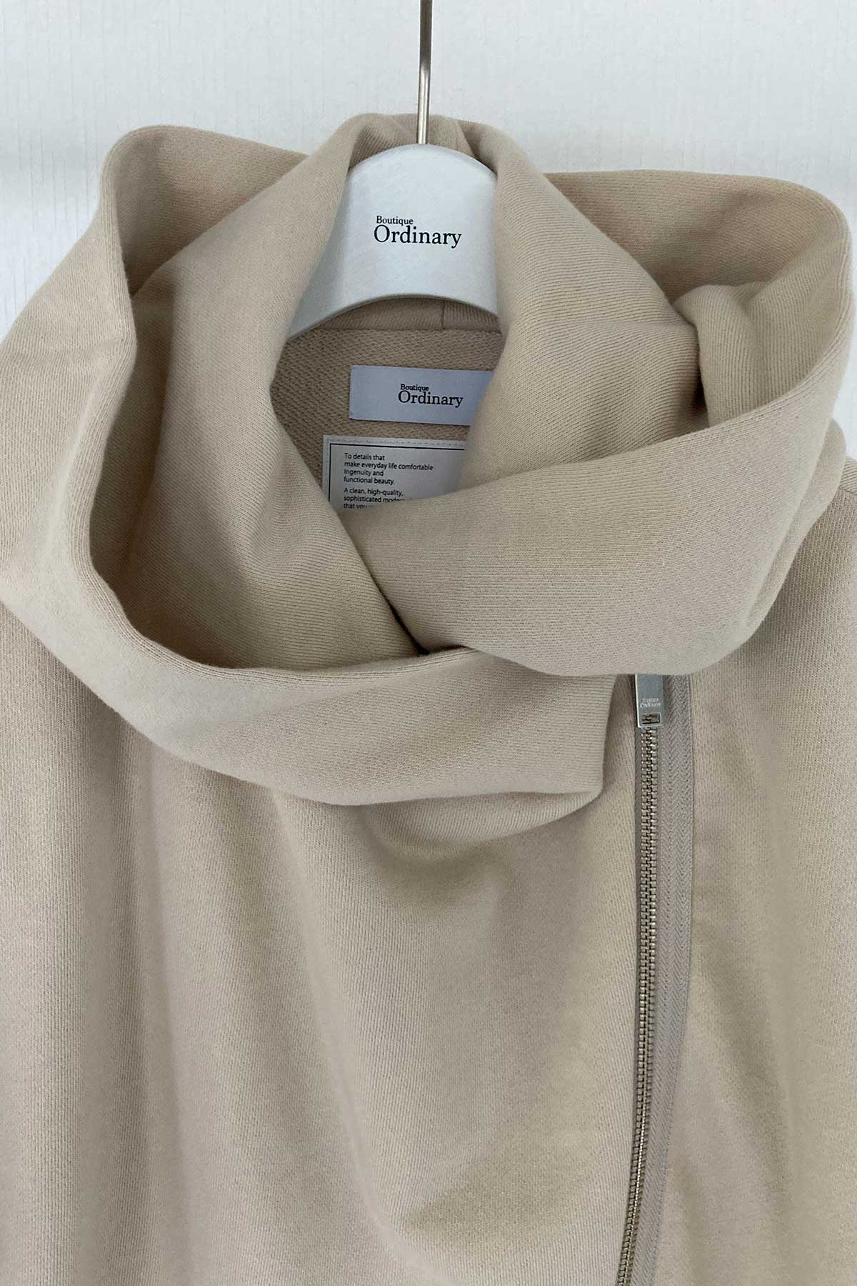 BO204729-beige Sweat Draped Motorcycle Jacket -BEIGE-【BO204729】