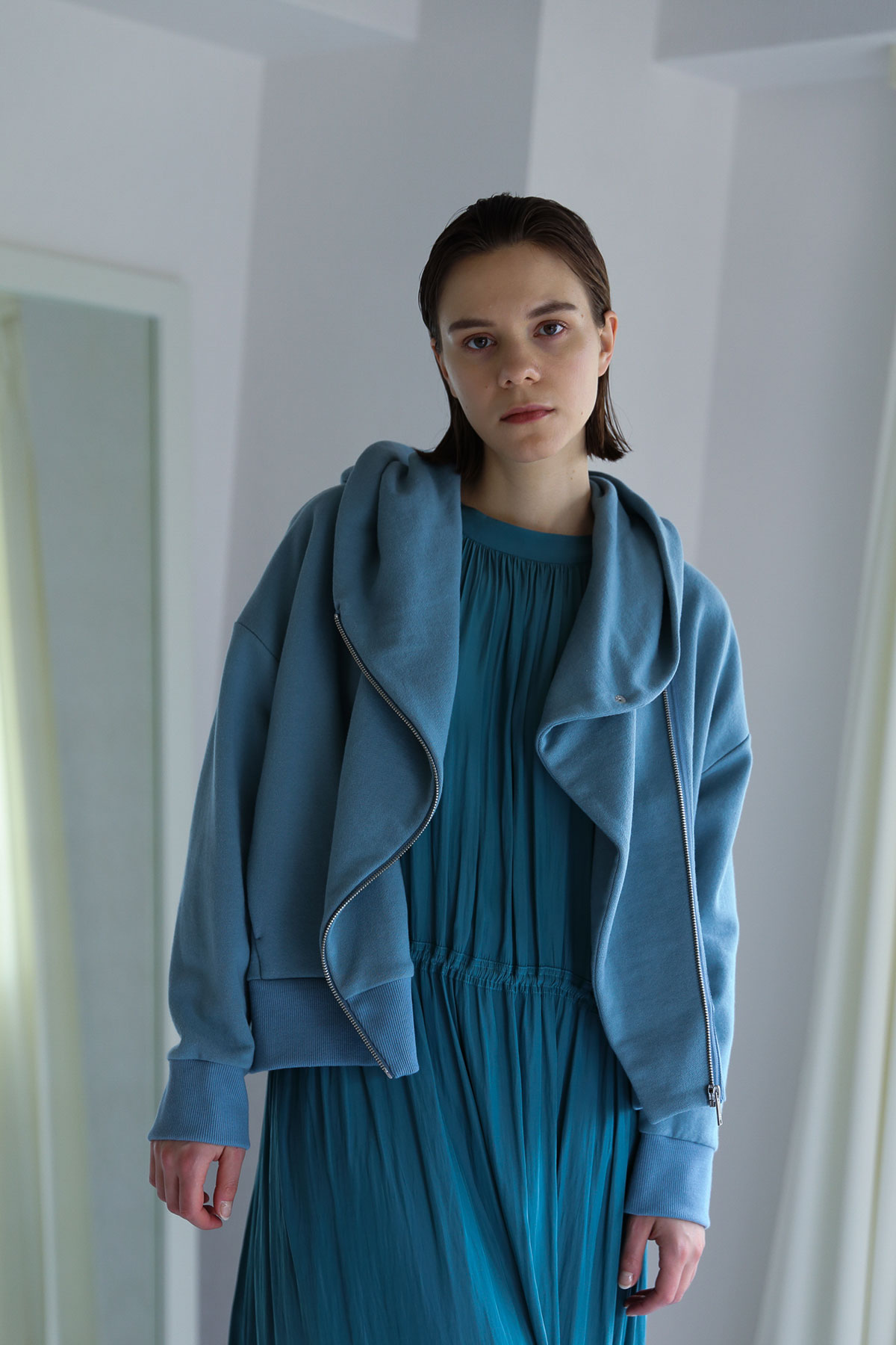 BO204729-blue Sweat Draped Motorcycle Jacket -BLUE-【BO204729】