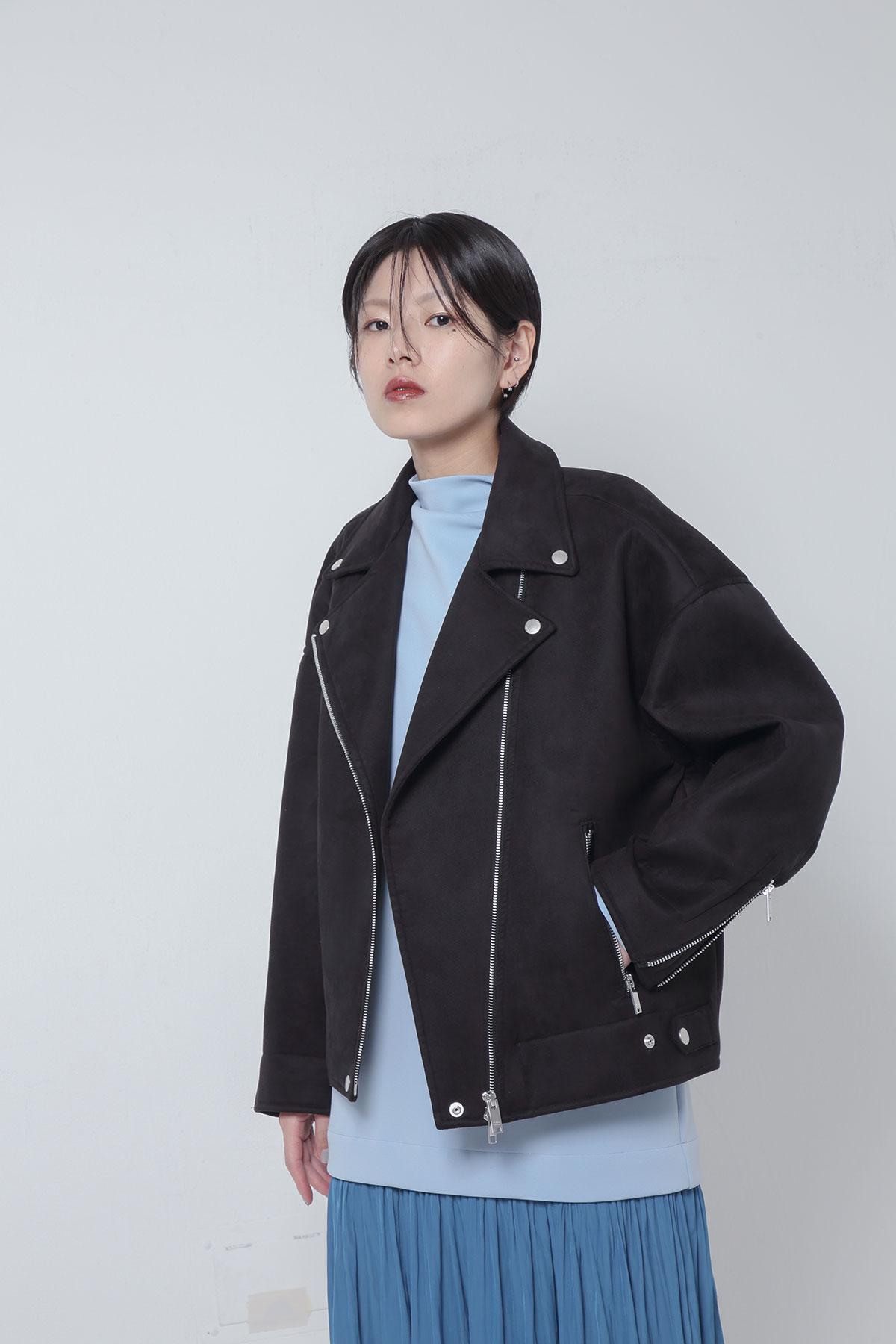 BO205103-black Sustainable Bondhing Suede Motorcycle Jacket -BLACK-【BO205103】Del. Oct.