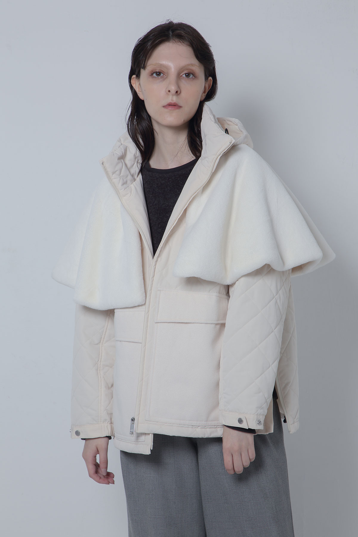 BO205109-white Sastainable Fur×Padded Weather Connect snorkelJacket -WHITE-【BO205109】Del.Oct.