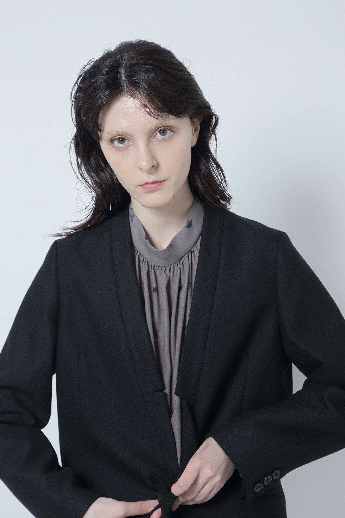 BO205115-black Thermos Fabiric Notched Collar-less Jacket -BLACK-【BO205115】Del.Oct.