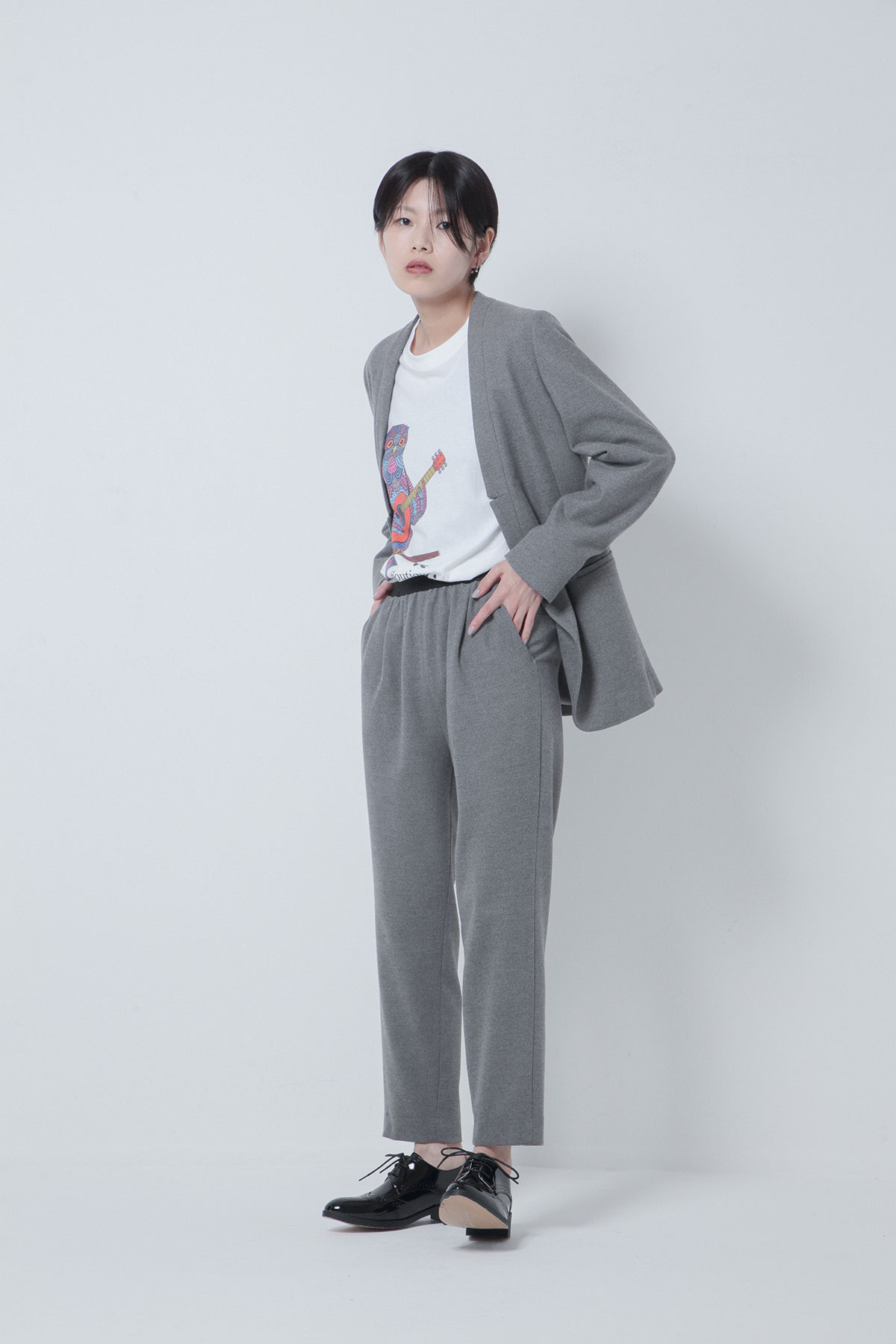 BO205115-gray Thermos Fabiric Notched Collar-less Jacket -GRAY-【BO205115】Del.Oct.