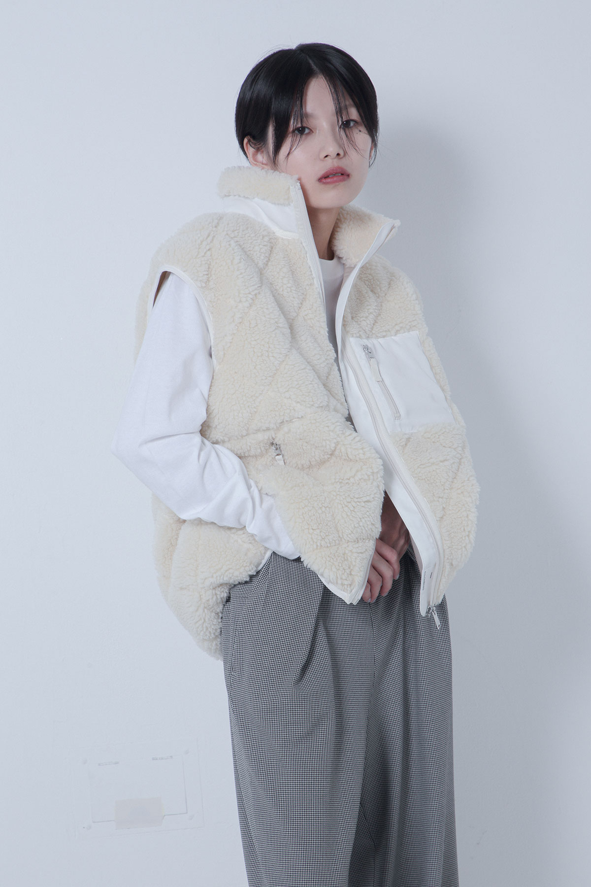 BO205201-IVORY Quilted Boa Classic Retro BO Vest -IVORY-【BO205201】 Del. Oct.