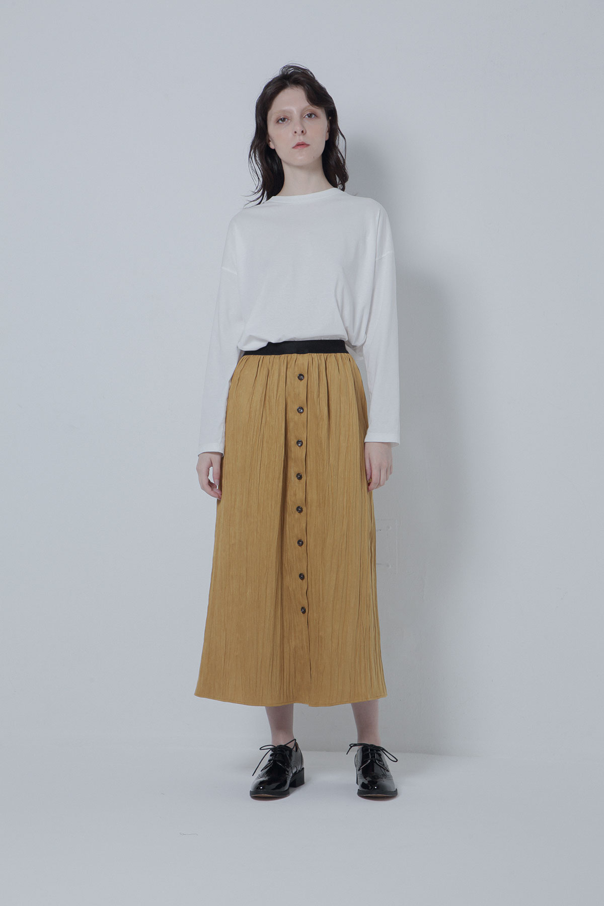 BO205402-yellow Sustainable Wrinkle Suede Roma Skirt -YELLOW-【BO205402】Del. Oct.