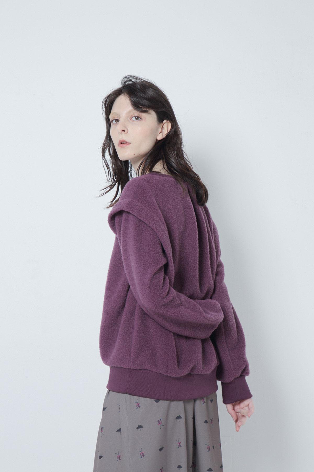 BO205705-purple Antique Blanket Pile Dirndl PullOver -PURPLE-【BO205705】Del. Oct.
