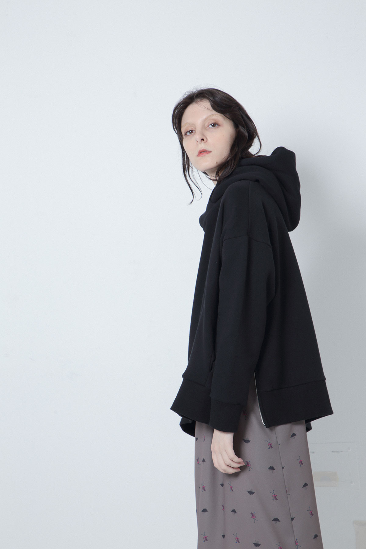 BO205712-blck Furry Liner Sweat Drape Hoodie -BLACK-【BO205712】Del.Oct.