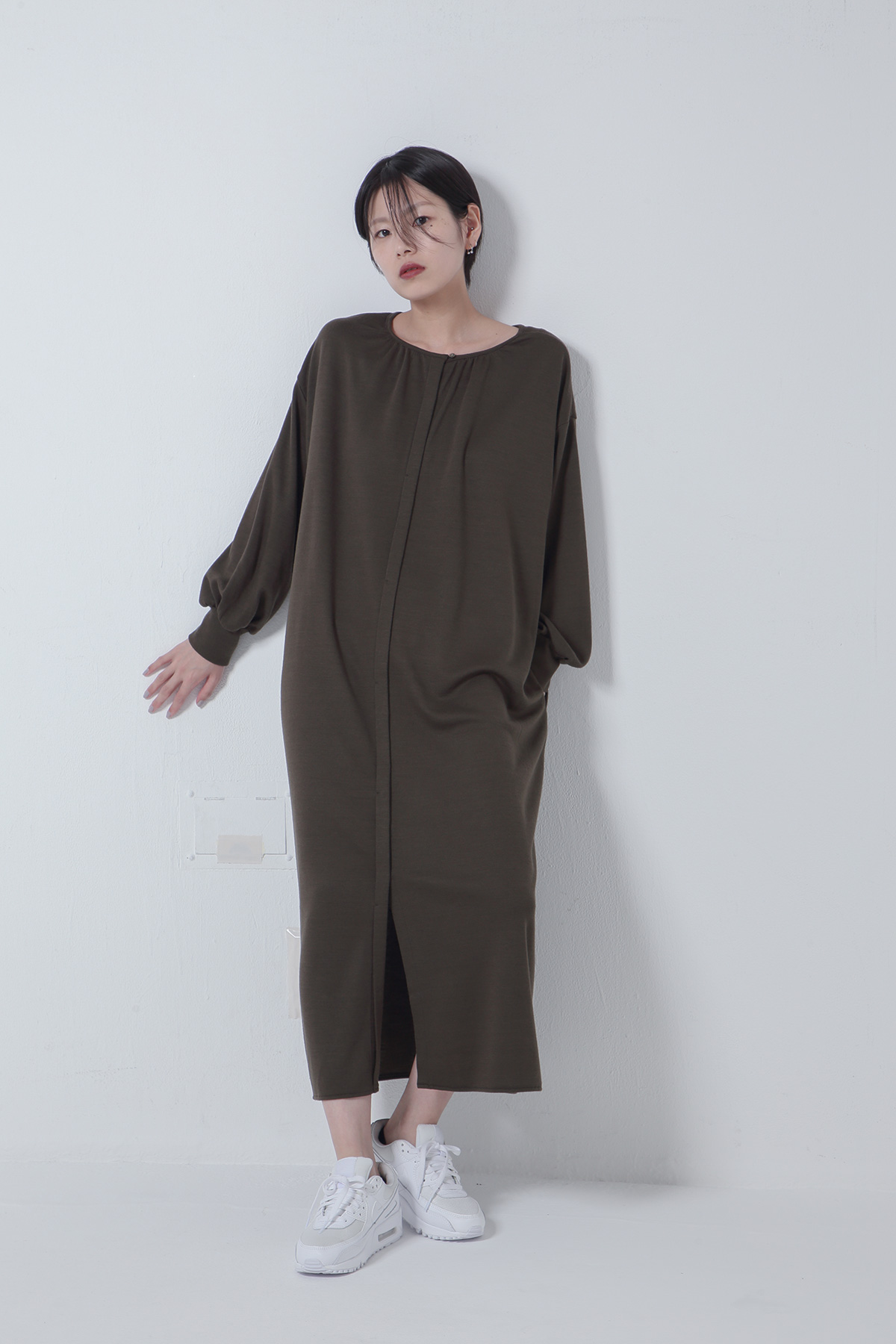 BO205720-khakj Thermos Light Ponte Park shirts Dress -KHAKI-【BO205720】Del.Oct.