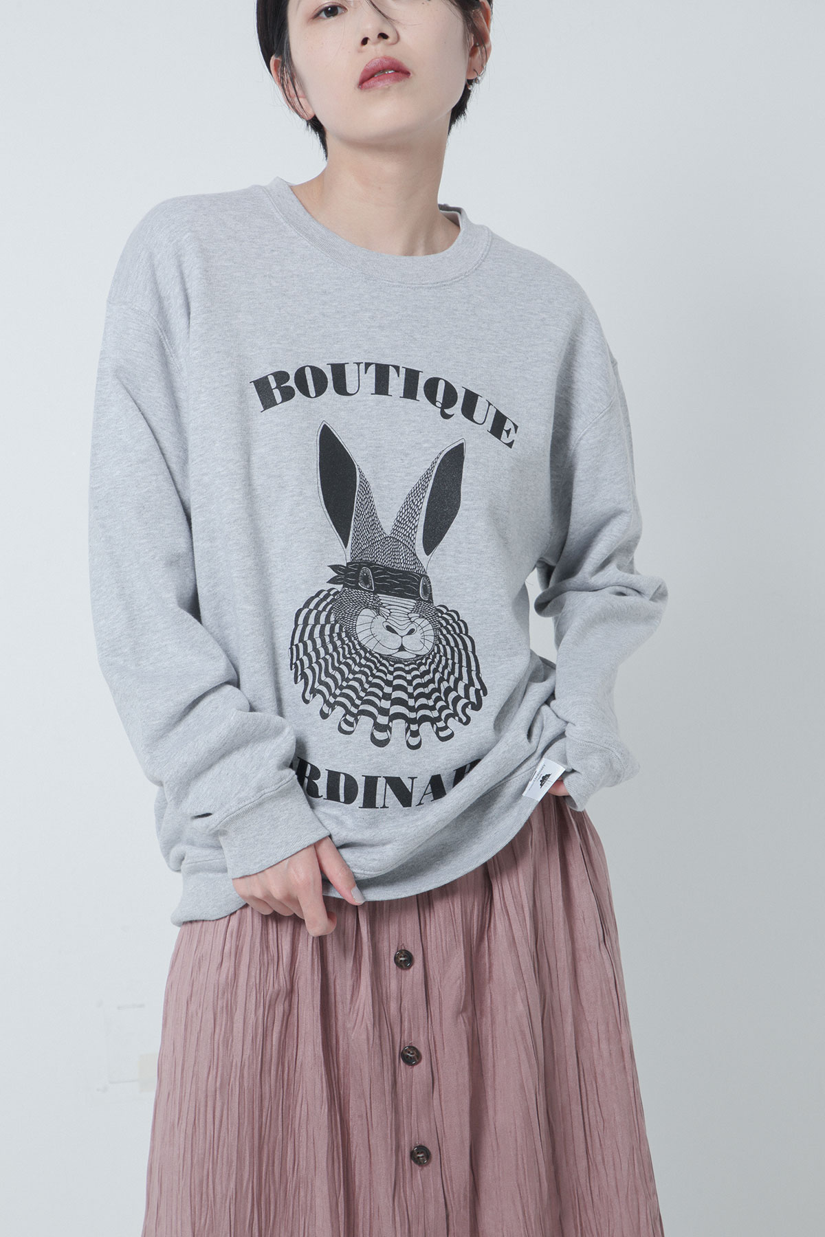 BO205729-gray Ordinary Meets Mulga the artist College print Sweatshirts -GRAY-【BO205729】Del.Sep.