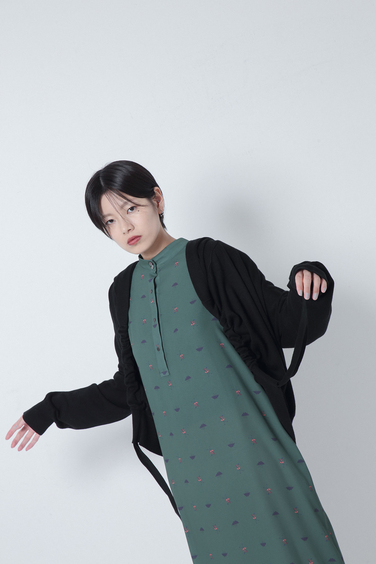 BO205806-black Allday Cotton/silk Knit Cucullus Hoodie Draped Cardigan -BLACK-【BO205806】Del. Nov.