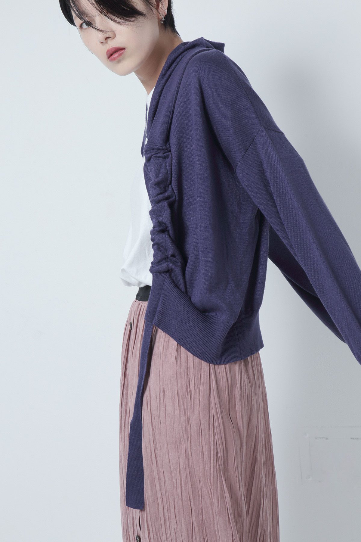 BO205806-bluepurple Allday Cotton/silk Knit Cucullus Hoodie Draped Cardigan -BLUE PURPLE-【BO205806】Del. Nov.