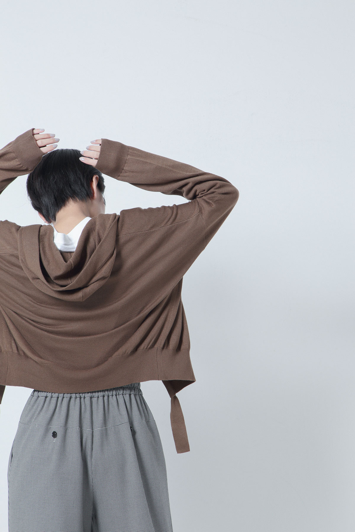 BO205806-camel Allday Cotton/silk Knit Cucullus Hoodie Draped Cardigan -CAMEL-【BO205806】Del. Nov.