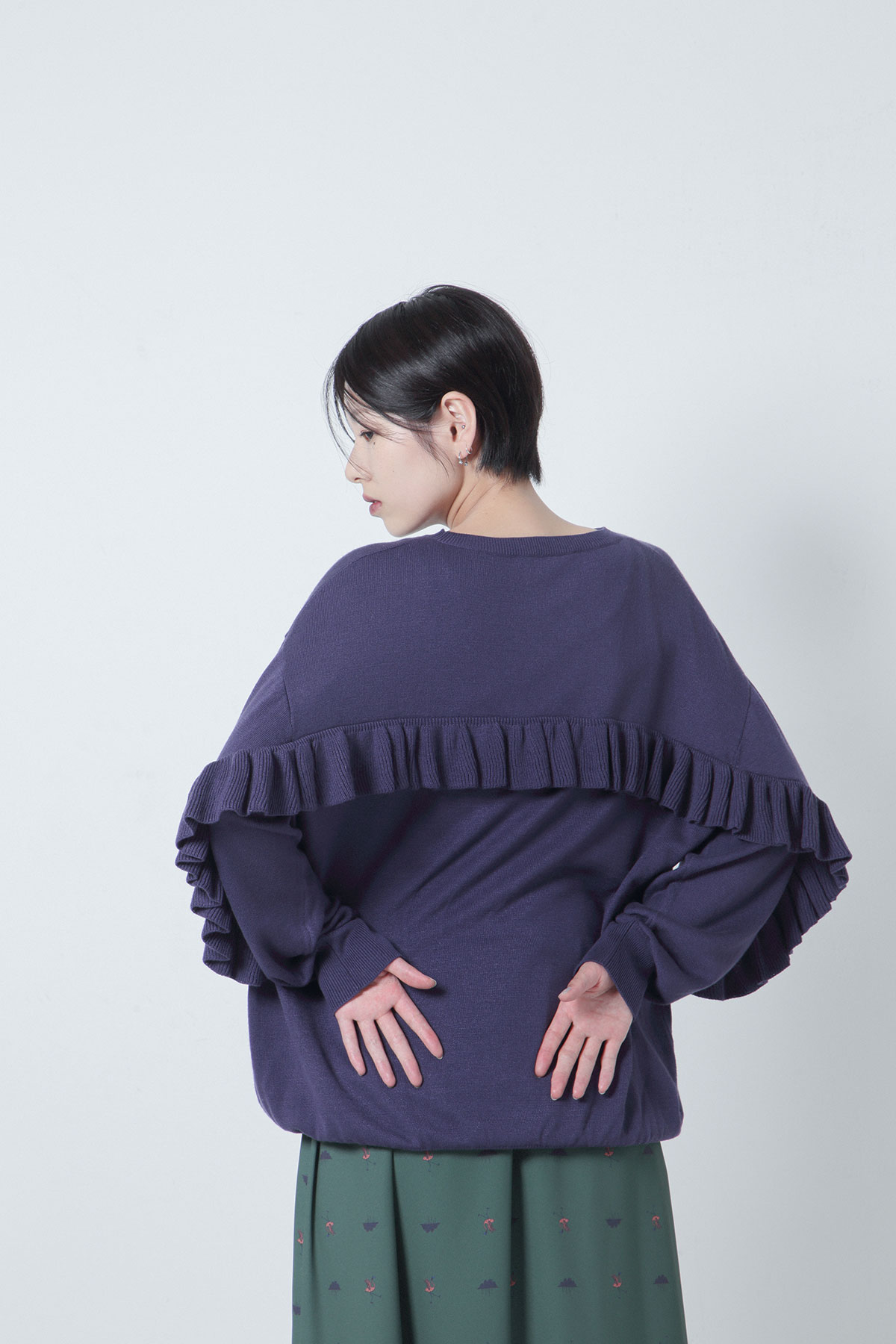 BO205807-bluepurple Allday Cotton/silk Knit Back Ruffle Pullover -BLUE PURPLE-【BO205807】Del. Nov.