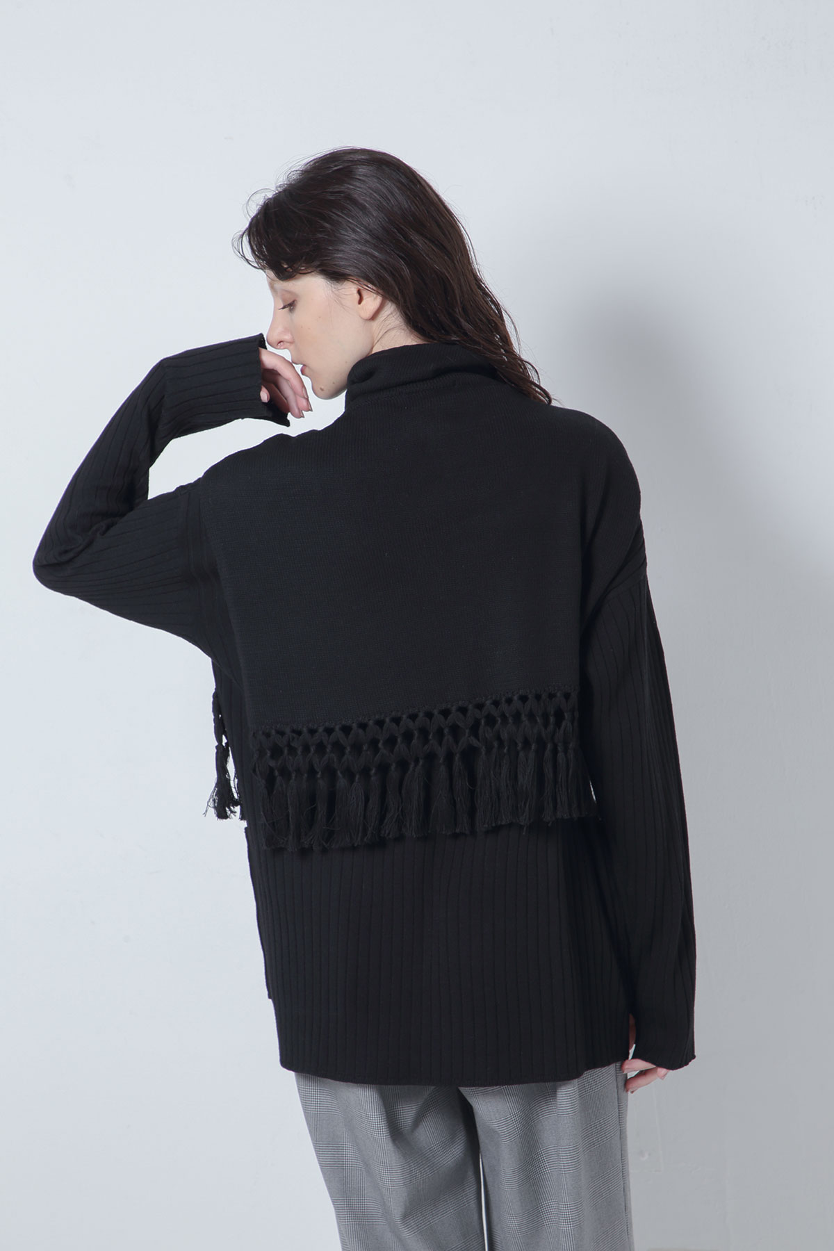 BO205823-black Fringe Knit Scapular Sweater -BLACK-【BO205823】Del.Oct.