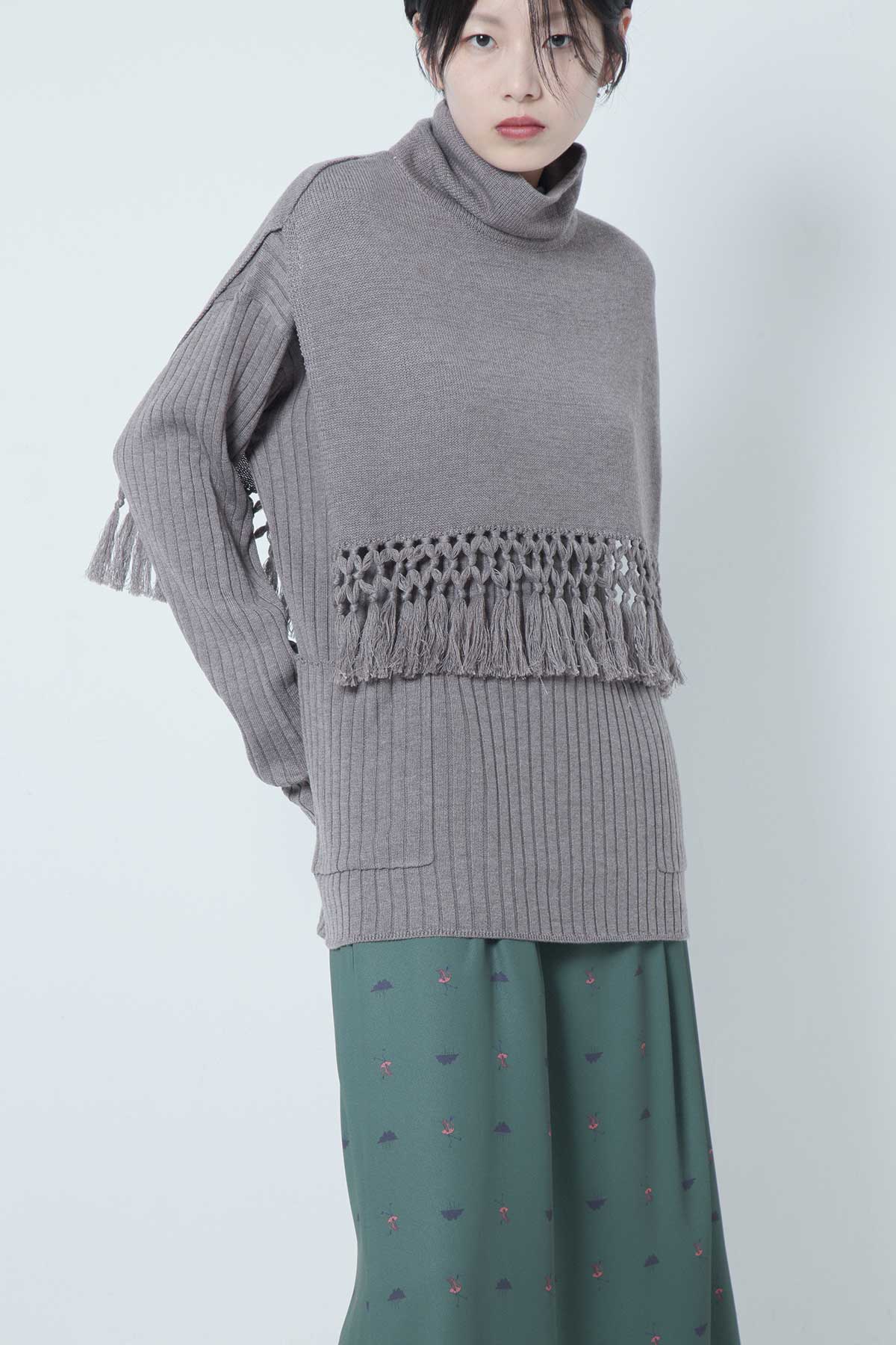 BO205823-moca Fringe Knit Scapular Sweater -MOCA-【BO205823】Del.Oct.