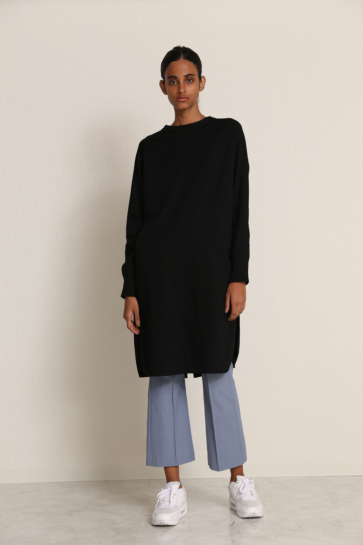 BO21-105T-black Long-Cuffs Rib ShirtsDress-BLACK-【BO21-105T】