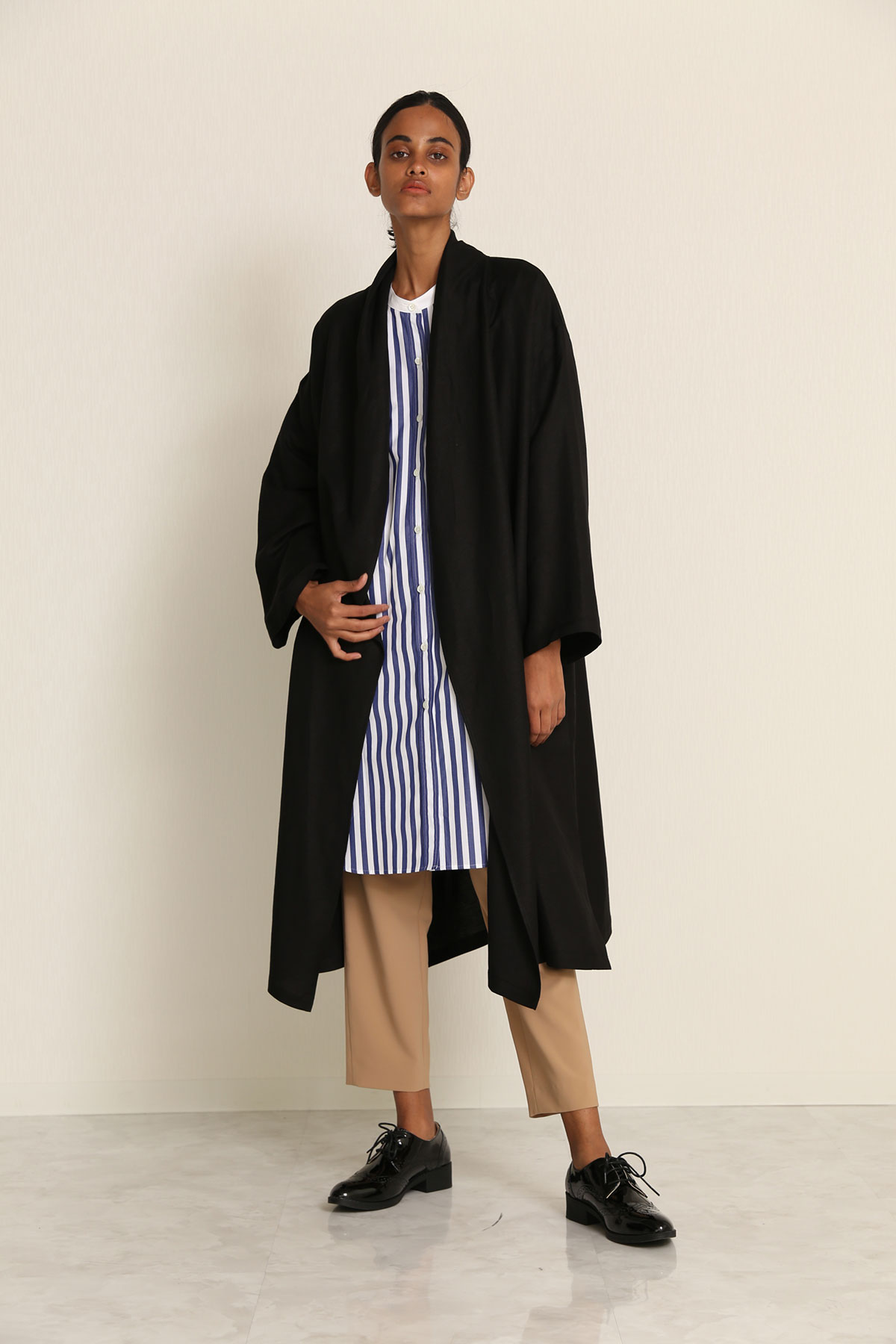 BO21-107C-black Linen Drape Gown-BLACK-【BO21-107C】