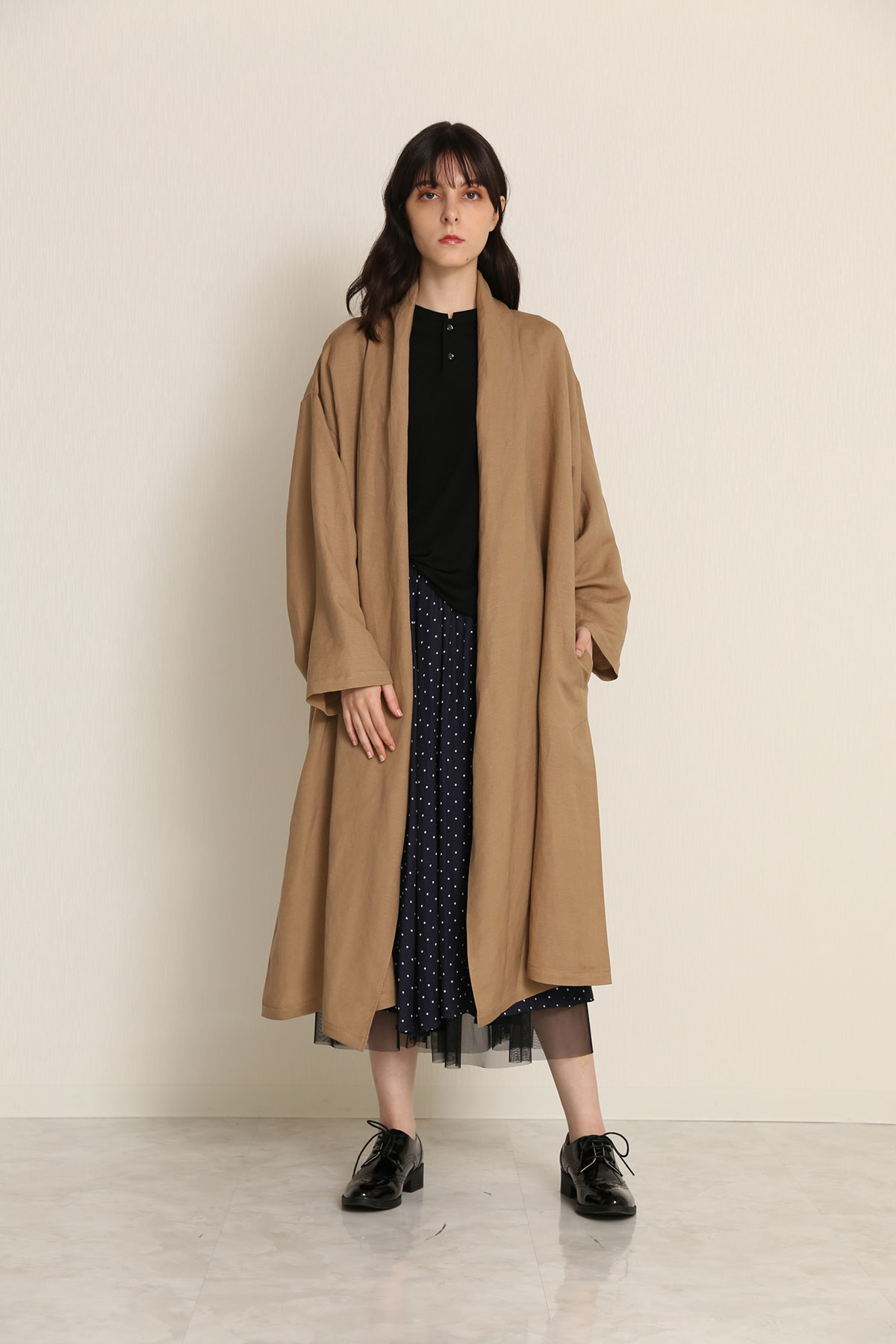 BO21-107C-camel Linen Drape Gown-CAMEL-【BO21-107C】