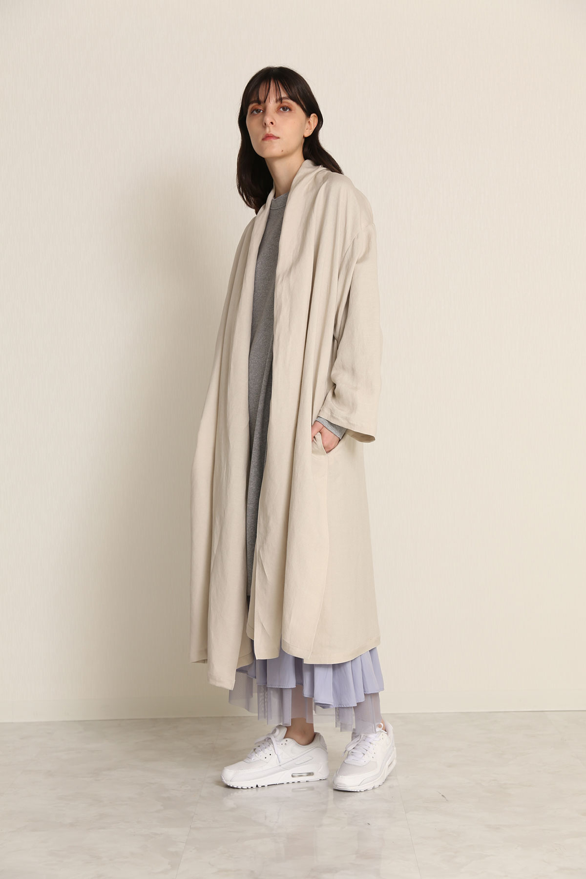 BO21-107C-sdbeige Linen Drape Gown-SD BEIGE-【BO21-107C】