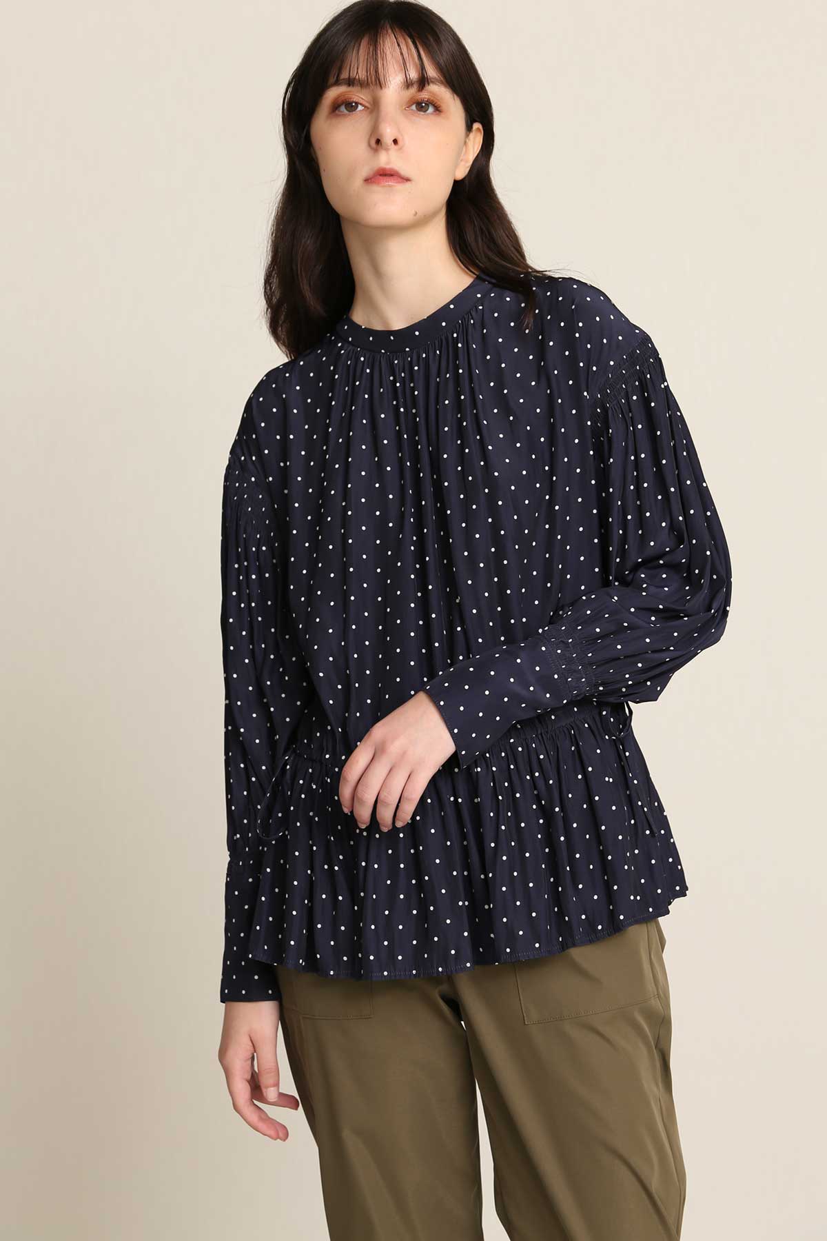 BO21-110B-navydot Polkadot Ordinary de Chine Toga Blouse-NAVY DOT-【BO21-110B】Del.Jan.