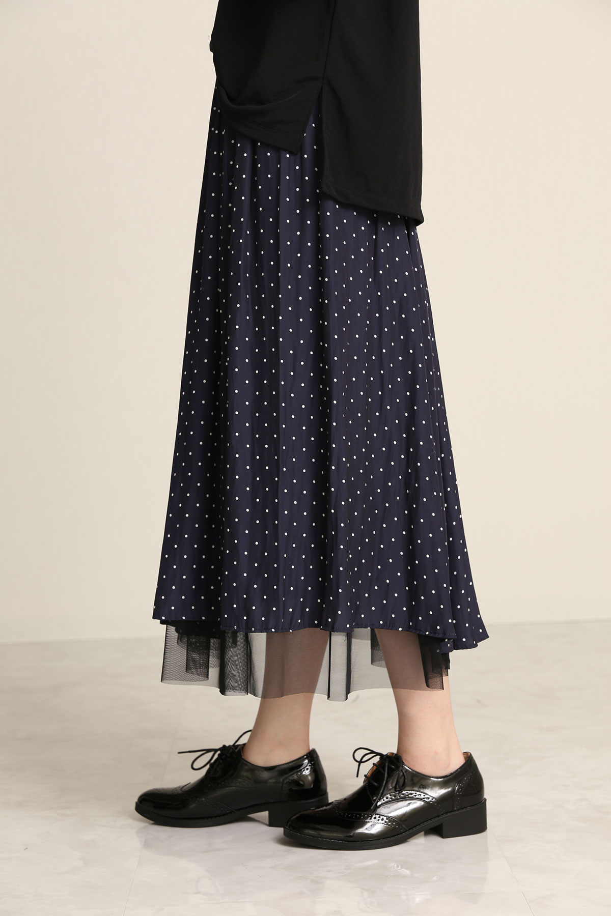 BO21-112K-navydot Polkadot Ordinary de Chine Dairy/Dinner Skirt -NAVY DOT-【BO21-112K】Del.Aug.