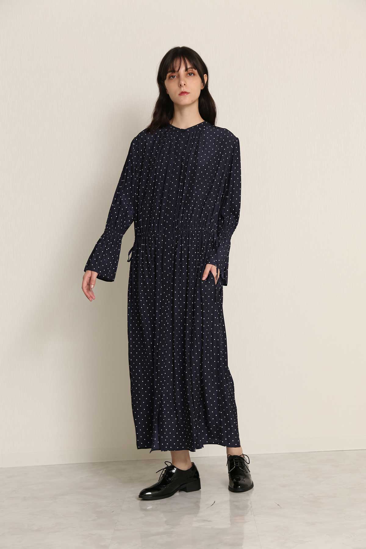 BO21-114D-navydot Polkadot Ordinary de Chine Toga dress-NAVY DOT-【BO21-114D】Del.Aug.