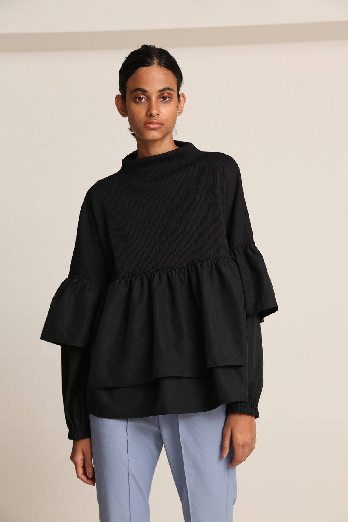 BO21-117T-black Rib Waitress Pullover-BLACK-【BO21-117T】