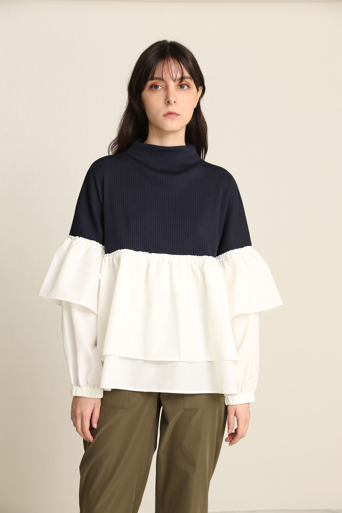 BO21-117T-navy Rib Waitress Pullover-NAVY-【BO21-117T】
