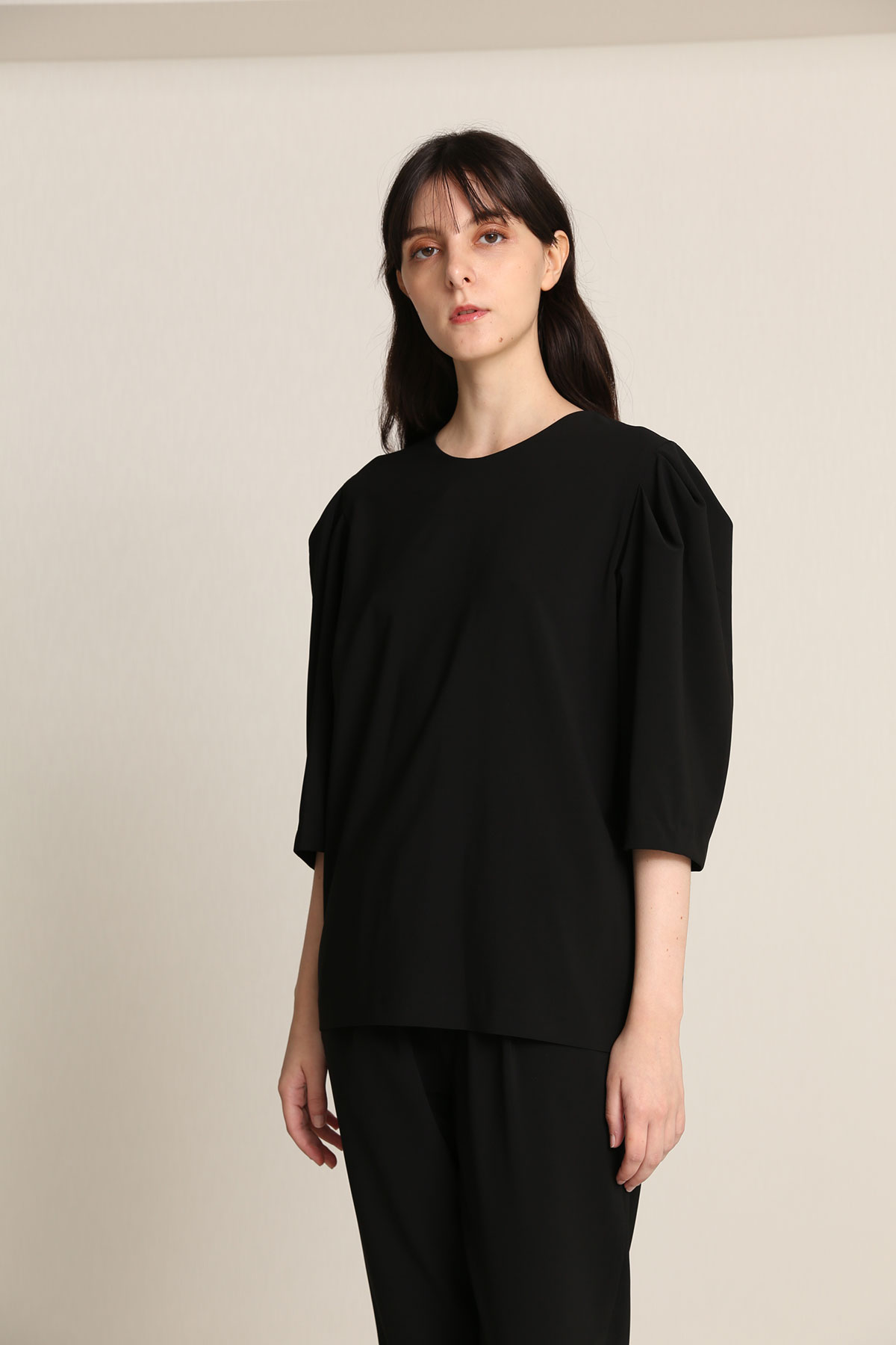 BO21-118B-black 4D Stretch Twill Gigot Sleeve Shirts-BLACK-【BO21-118B】Del.Feb.