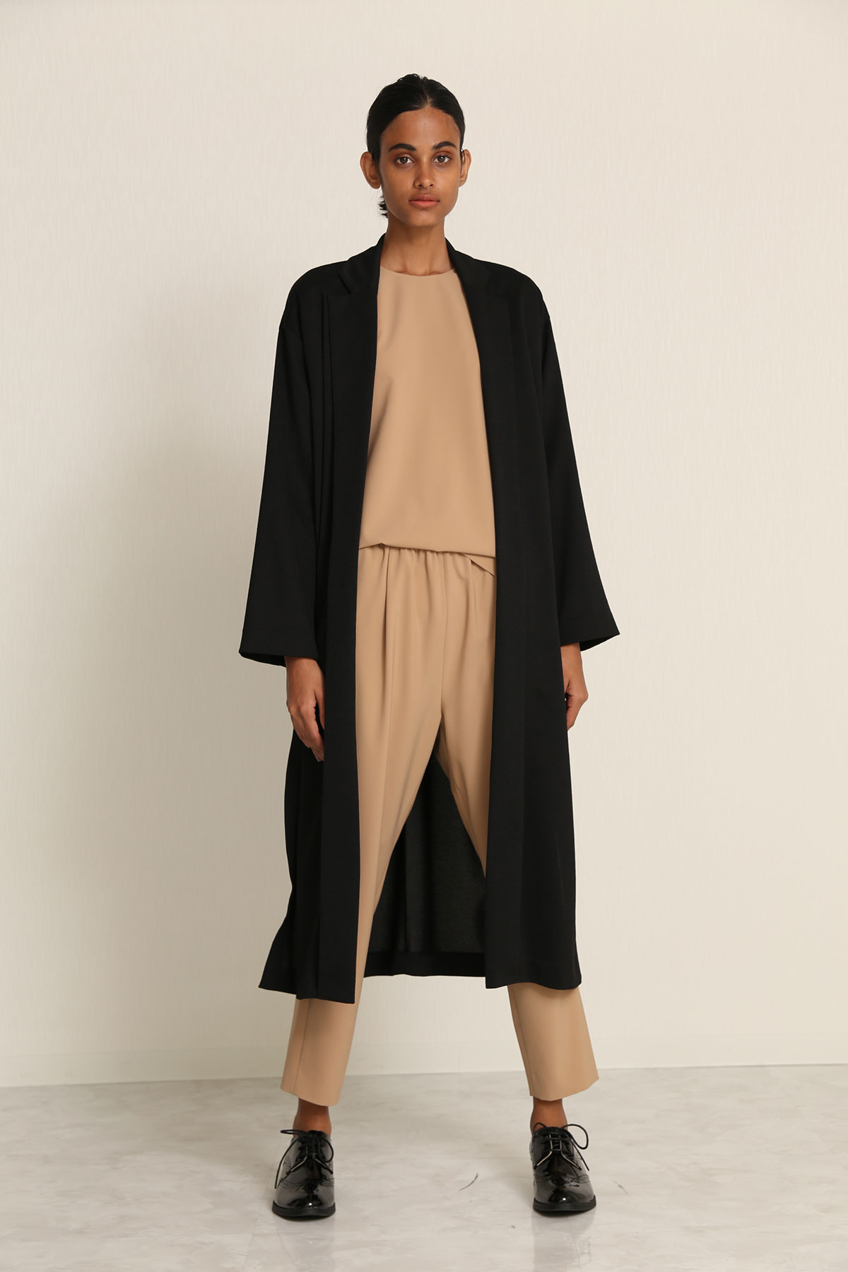 BO21-120C-black Notched Kimono-collar Surfknit Gown-BLACK-【BO21-120C】Del.Feb.