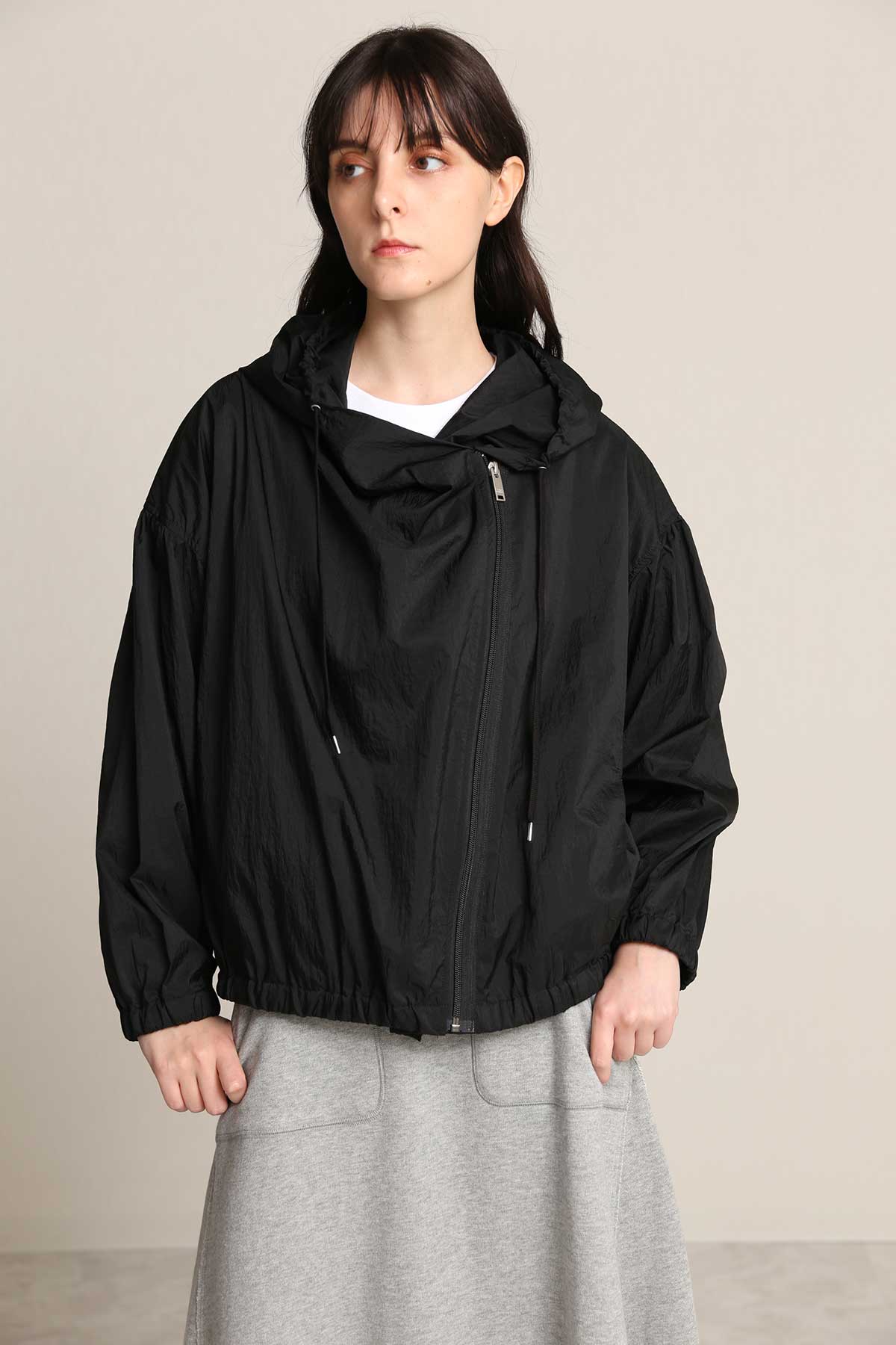 BO21-121J-black Through Nylon Draped Motorcycle Jacket-BLACK-【BO21-121J】Del.Feb.