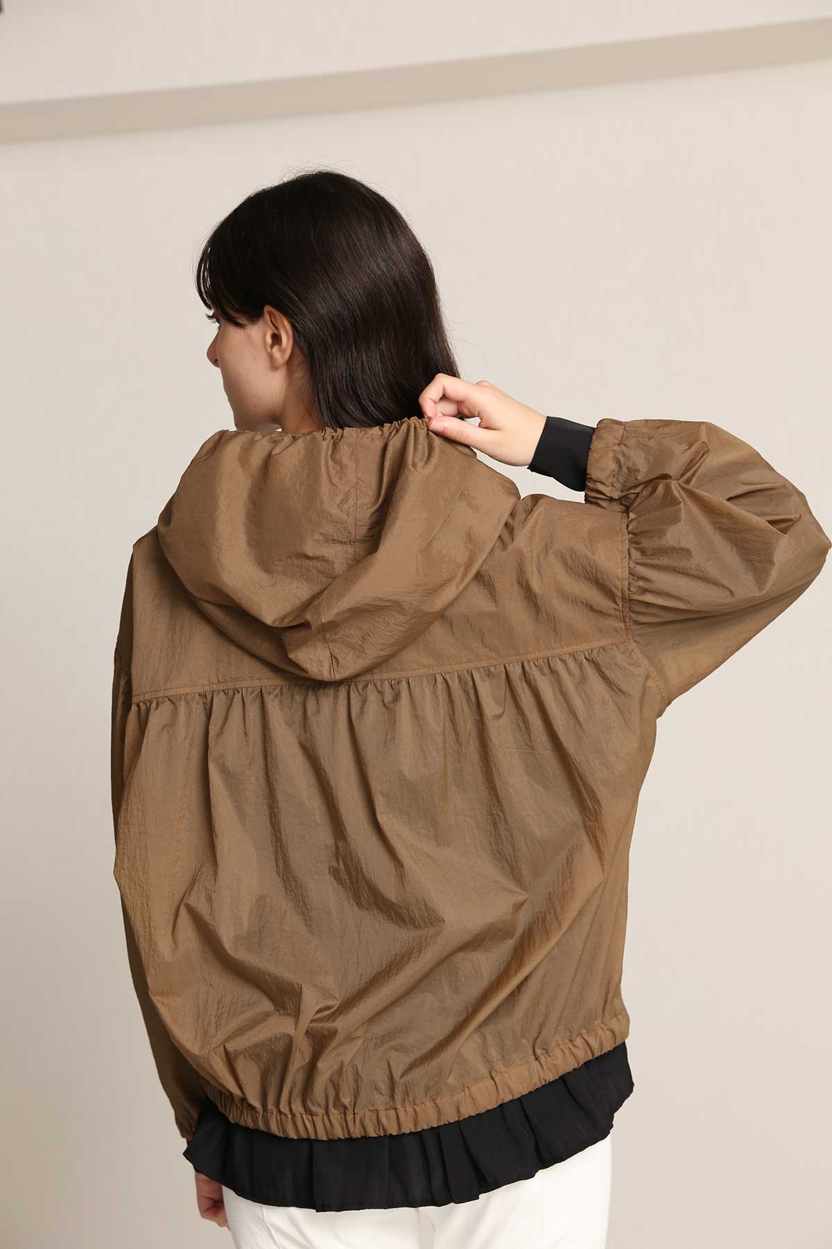 BO21-121J-camel Through Nylon Draped Motorcycle Jacket-CAMEL-【BO21-121J】Del.Feb.