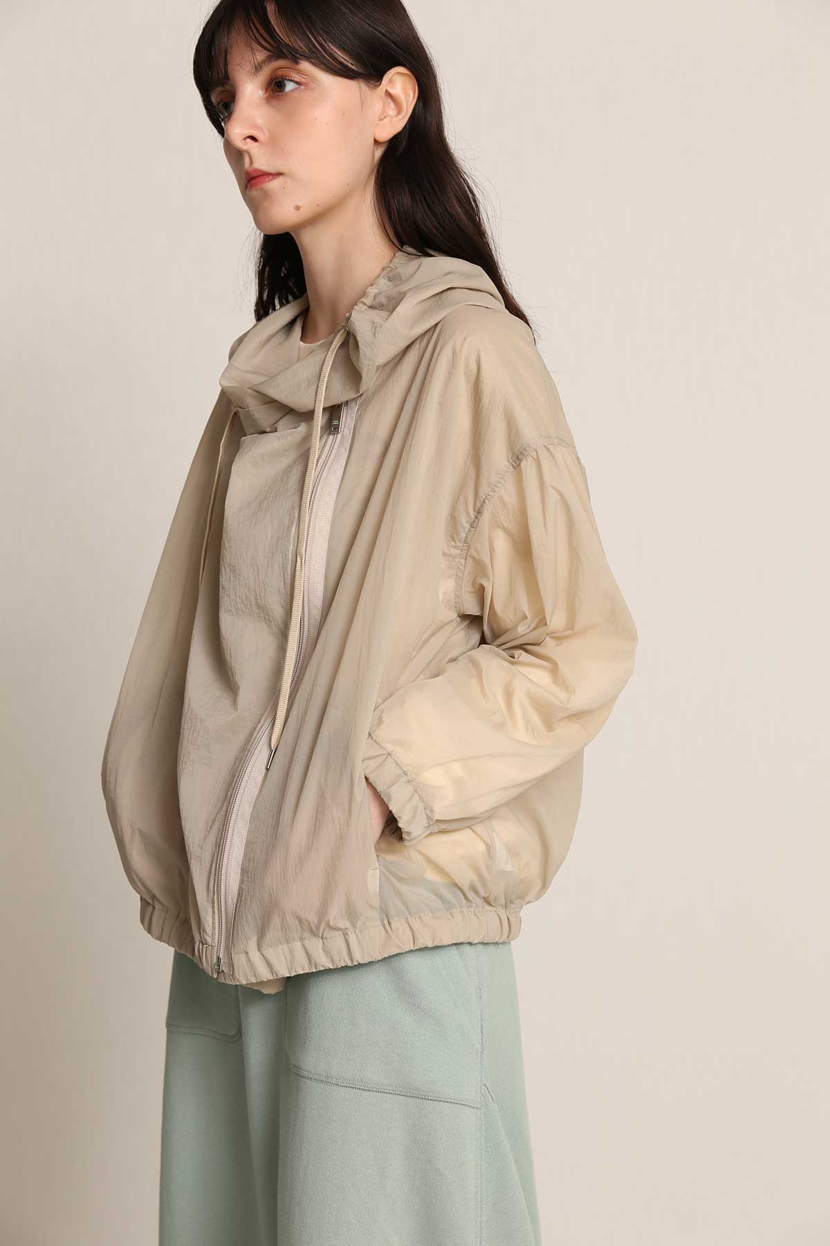 BO21-121J-sdbeige Through Nylon Draped Motorcycle Jacket-SD BEIGE-【BO21-121J】Del.Feb.