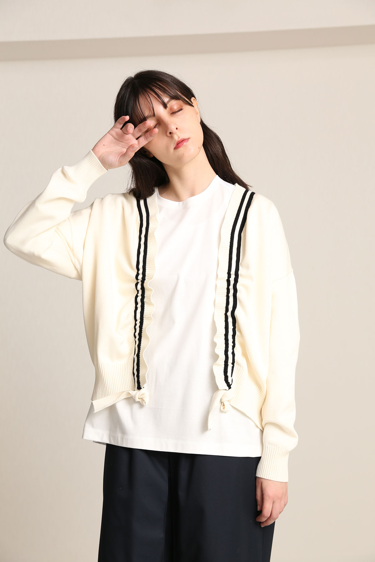BO21-127N-ivory Childen Kint Drape Cardigan-IVORY-【BO21-127N】Del.Feb.