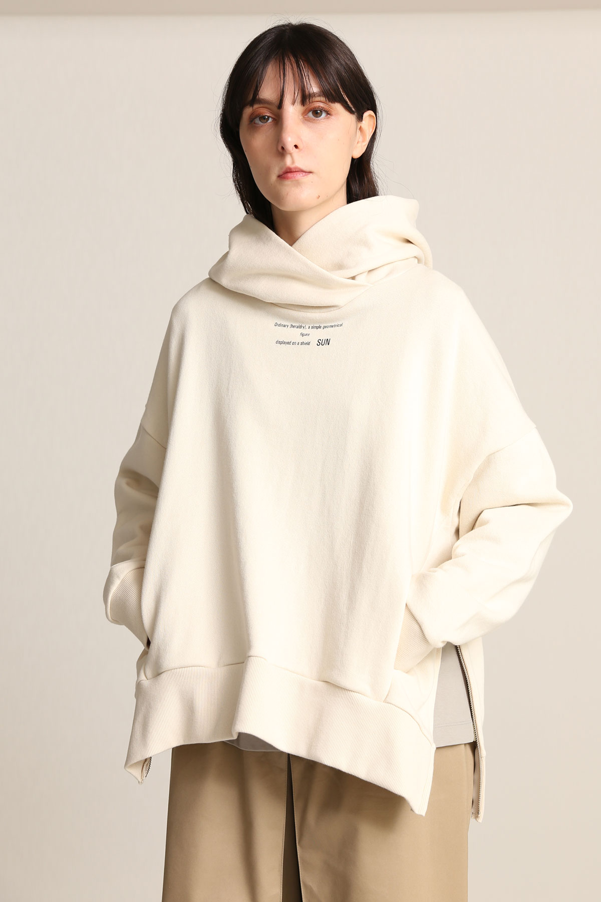 BO21-133T-ivory Typographic Sweat Drape Hoodie-IVORY-【BO21-133T】Del.Dec.